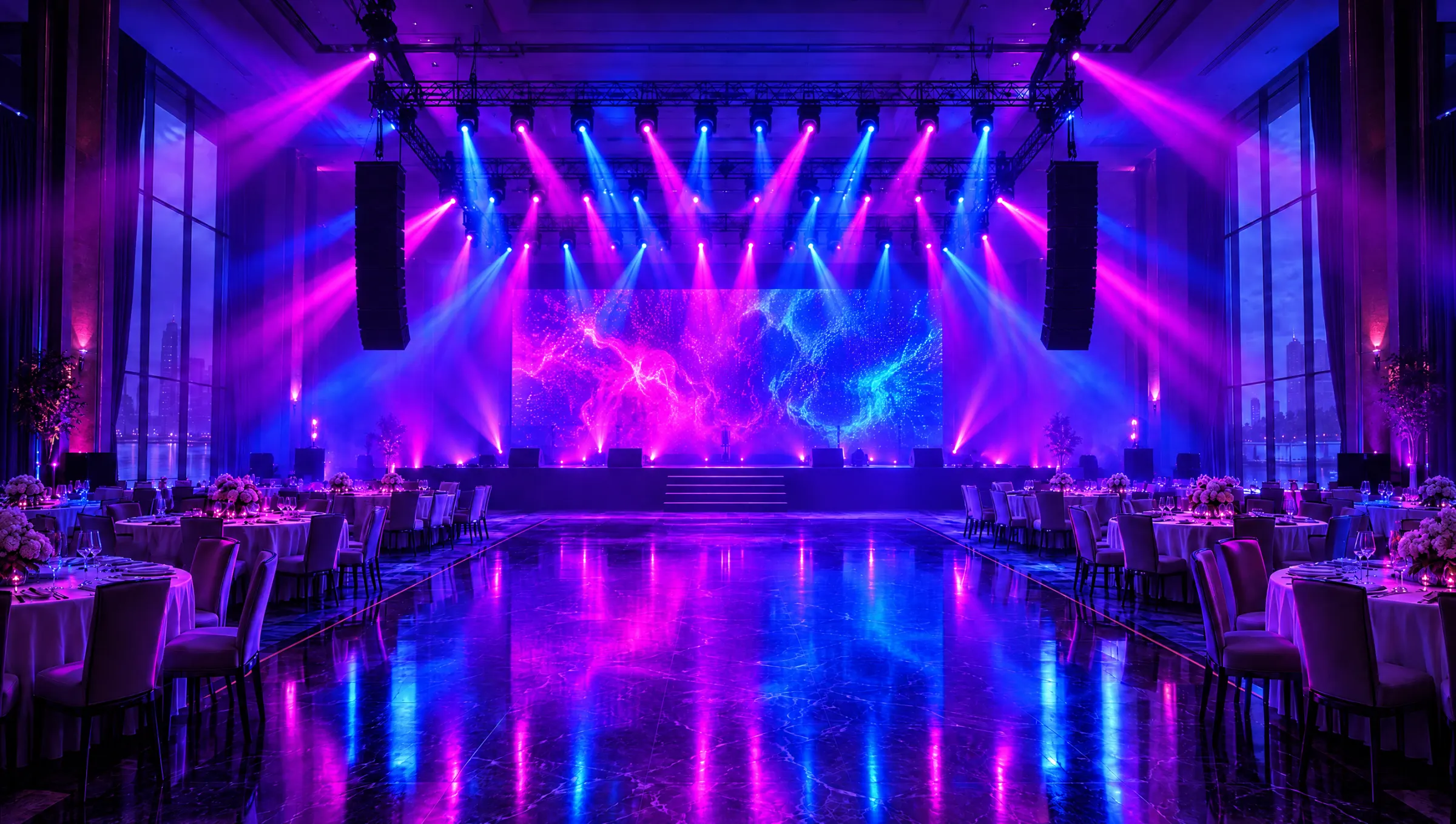 Konser ışık düzeninde etkinlik salonu